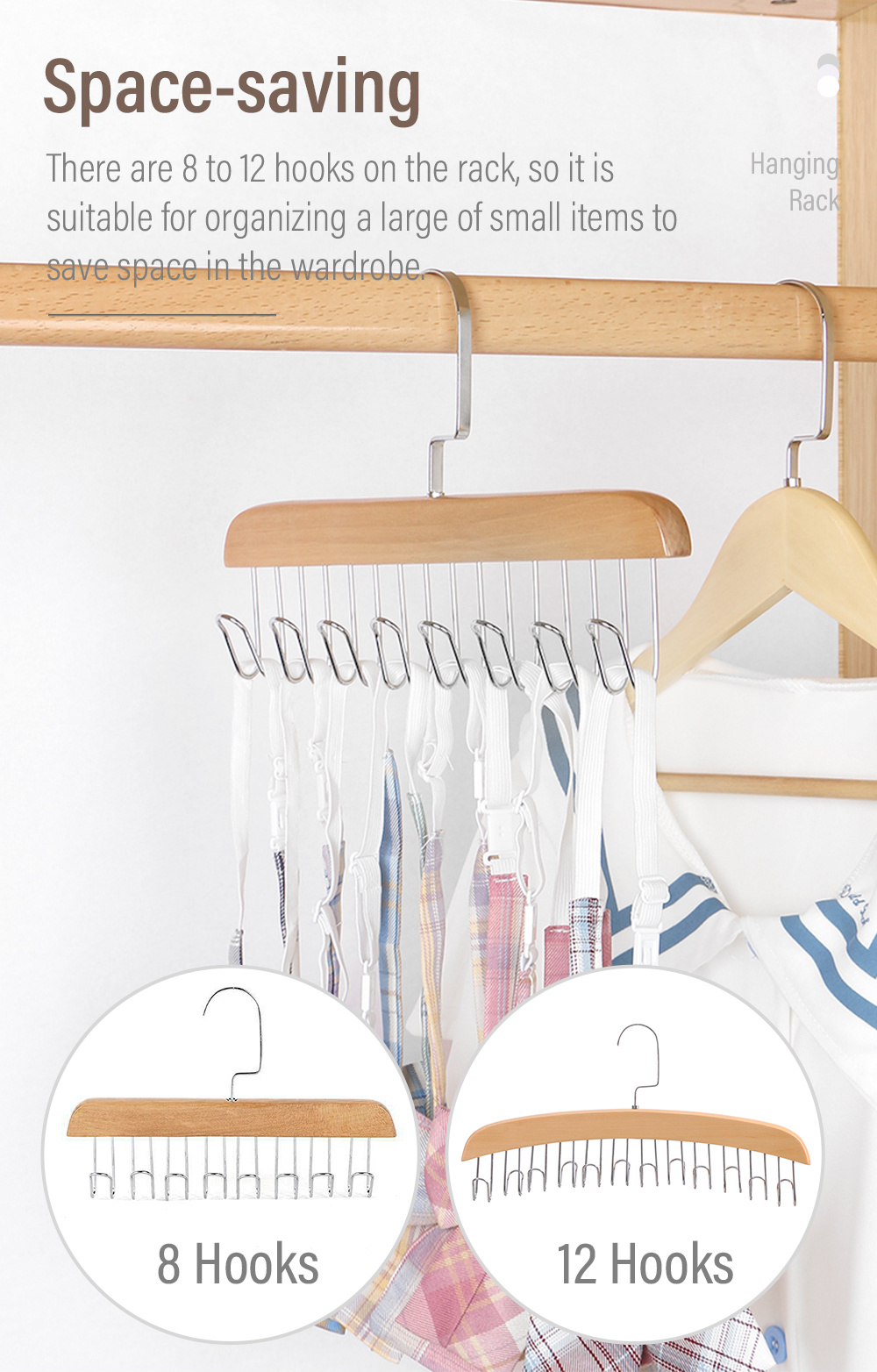 Wooden Multi Hook Rack Multi-purpose Hanging Hanger-3